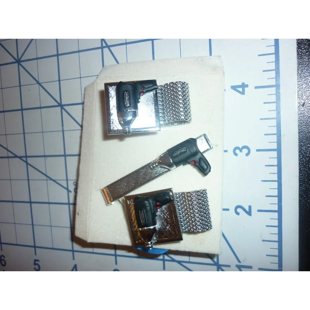 Vintage Craftsman Power Drill Cufflinks and Tie Clip Set Swank Mesh Wrap